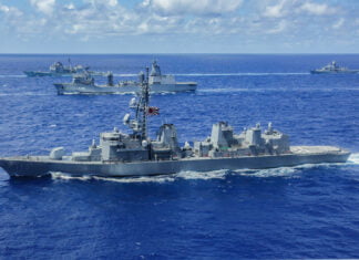 ADF joins RIMPAC Abraham Lincoln Carrier Strike Group, Japan Maritime Self-Defense Force, Royal Australian Navy sail in formation
