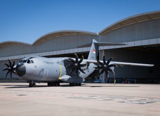First Indonesian A400M rolls out of paintshop SPS AC SF 20250521 A400M MSN 148 ROLL OUT 1293