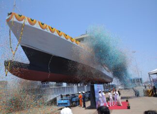INS Anjadip commissioning boosts India’s littoral capabilities Launch ceremony of Anjadip, 3rd of eight ships of ASW Shallow Water Craft Project